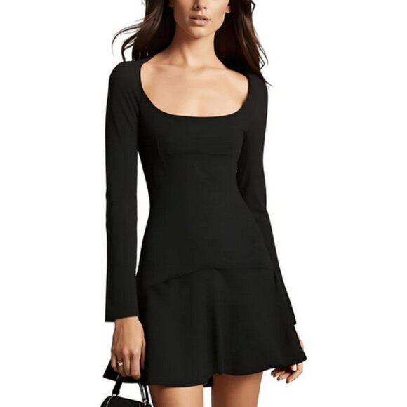 A.L.C. ALC Black Heidi Crepe Pintuck Mini Fit And Flare Dress